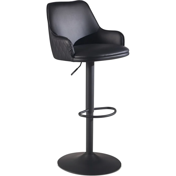 FineBuy Barhocker Kunstleder Schwarz Hocker mit Lehne 86 - 106 cm, Küchenhocker Höhenverstellbar Modern 100 kg, Barstuhl Tresenhocker mit Metall-Trompetenfuß, Bistrohocker Gepolstert mit Armlehne – Bild 8