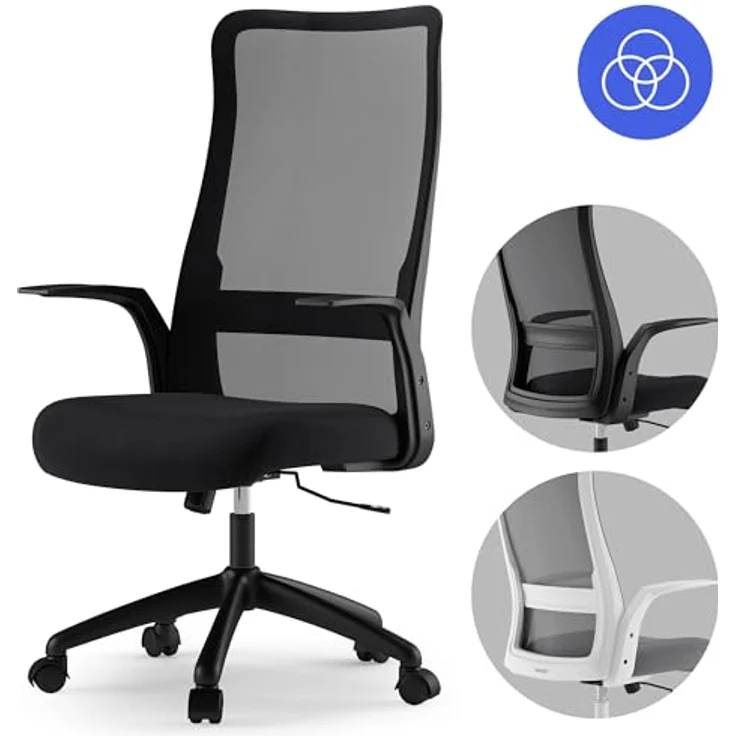 SENSE7 ergonomischer Bürostuhl Juno, Office Chair mit Wippfunktion, Armlehnen, Bürosessel mit atmungsaktiver Rückenlehne, Computerstuhl bis 130kg, Drehstuhl aus Mesh, Rückenschonend, schwarz – Bild 5