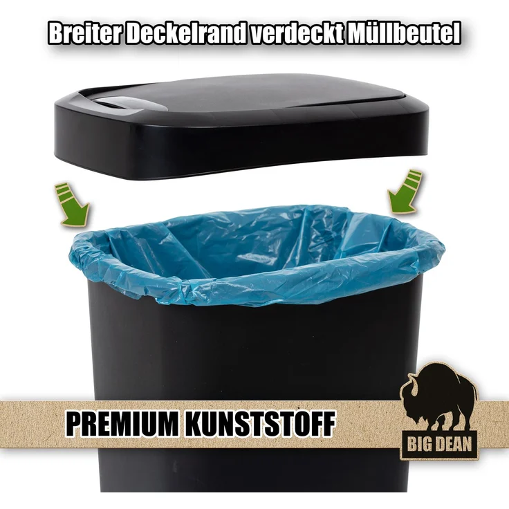 BigDean Mülleimer 50 Liter Schwing & Klappdeckel schwarz Küche – Bild 3