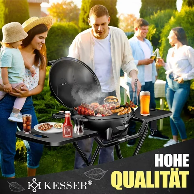 KESSER® 2in1 Elektrogrill mit Deckel und Standfuß, faltbar, mit Thermometer und 2 Räder, Aluminium schwarz, 122 x 98 x 57 cm – Bild 6