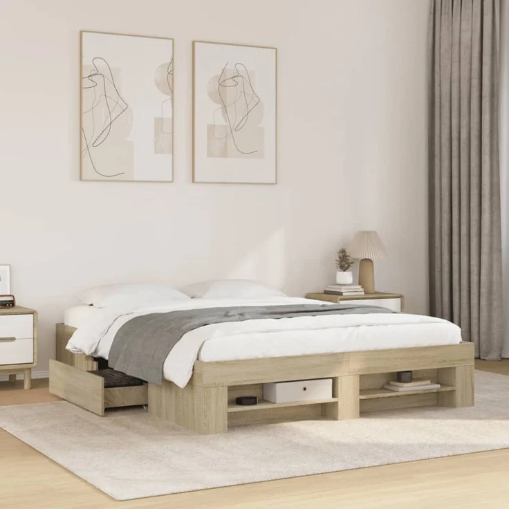 vidaXL Bettgestell ohne Matratze Sonoma-Eiche 160x200 cm Holzwerkstoff 3295459 – Bild 1