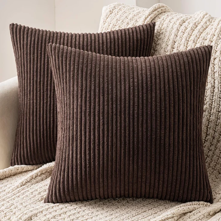 MIULEE 2er Set Kissenbezüge Cord Kissenbezug Kissenhülle Dekorative Zierkissen Sofakissen Couchkissen Dekokissen Zierkissenbezug Deko Kissenhülle für Sofa Wohnzimmer 50x50 cm Braun – Bild 1