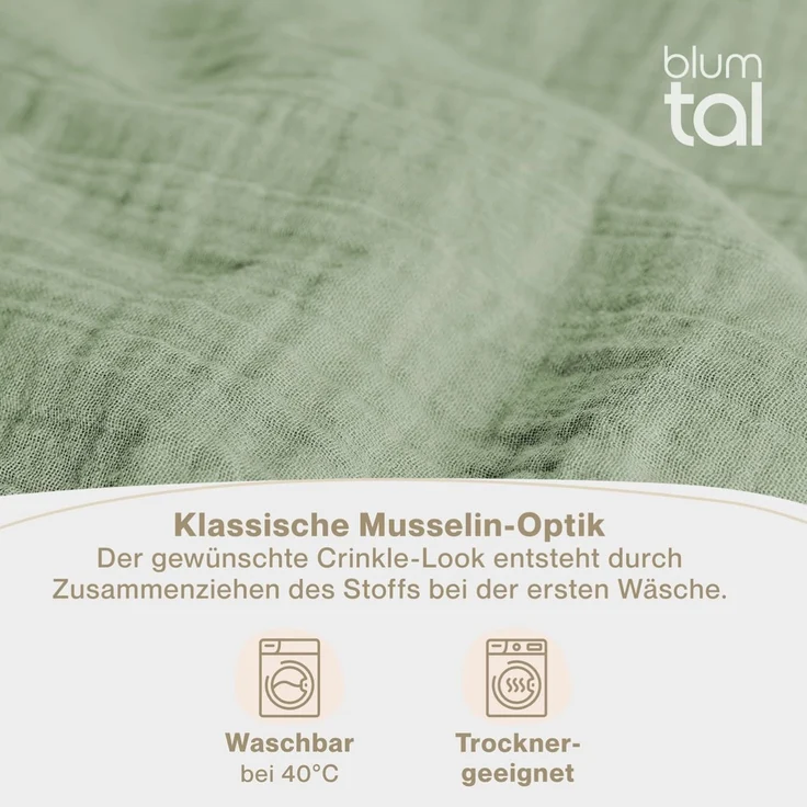 Blumtal Bettwäsche Musselin 100% Baumwolle im Set, Kopfkissenbezug & Deckenbezug, 4 teilig – Bild 5