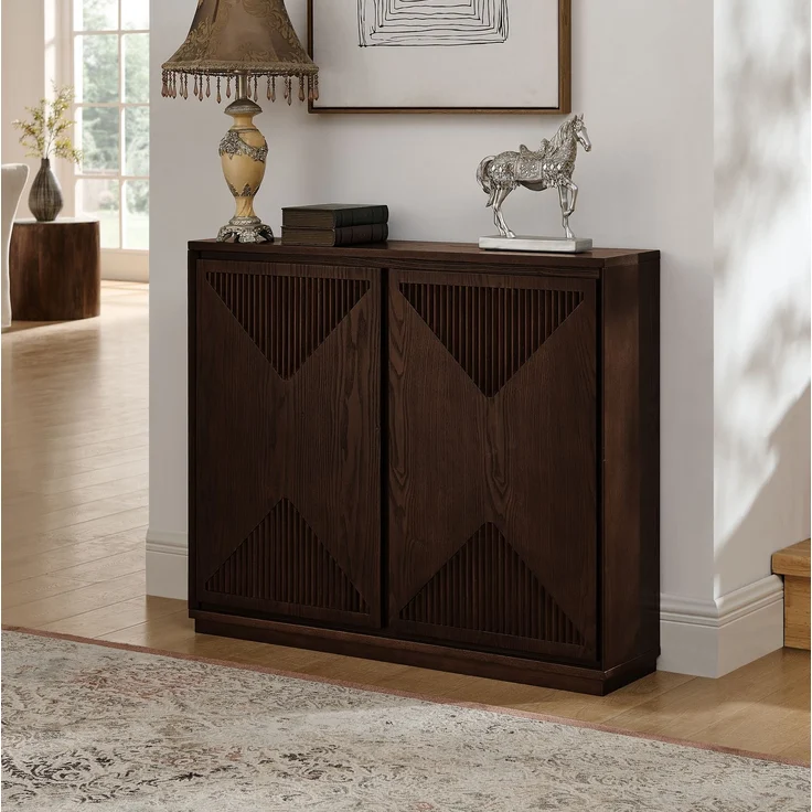 DESVIAE Sideboard Walnuss aus Massivholz/MDF – 109,22x54,94x17,78 cm – V-Rillen – Bild 3