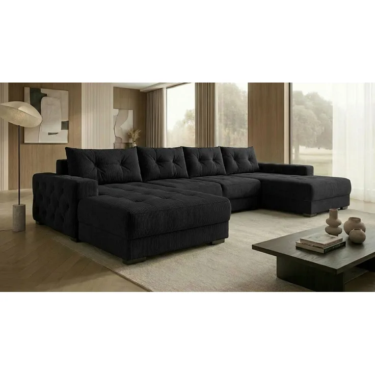 Ecksofa MODENA 320x185 cm – Stoff: ZOOM 23 Farbe: Schwarz