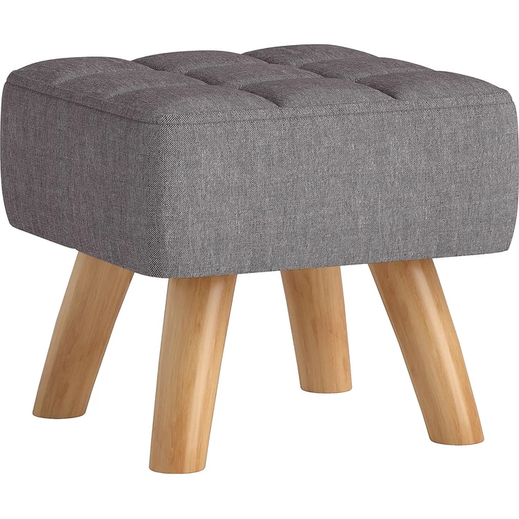 MELAYR, Ottomanischer Fußhocker, gepolsterter Stoffsitz mit Holzbeinen, 27 x 27 x 26 cm, grau – Bild 1