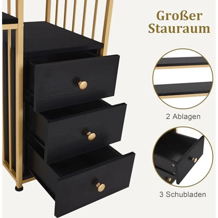 M MCombo Schreibtisch mit Schubladen, Schminktisch ohne Spiegel Schwarz-Gold, Nageltisch aus Holz Metallgestell, Computertisch Wohnzimmer Modern, 45,5 x 109 x 81cm, 2407GBK – Bild 6