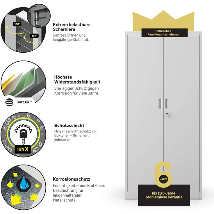 Jan Nowak Metall Spind Kompakt Mit Tür Und Schloss 4 Höhenverstellbare Einlegeböden Robuste Stahlkonstruktion Höhe 1750 mm Tiefe 400 mm Farbe Grau Kompatibel Mit Aufsatz Compact – Bild 5