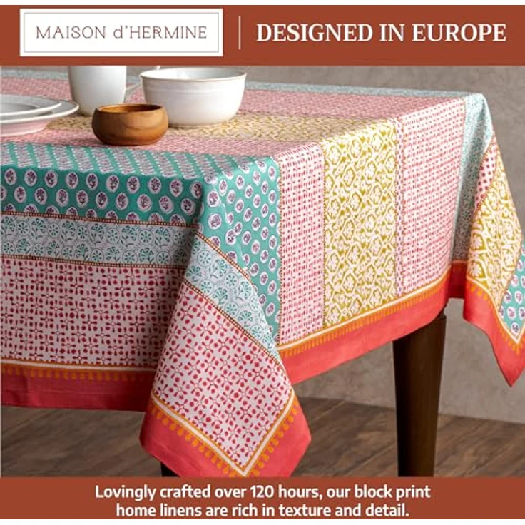 Maison d' Hermine Tischdecke, quadratisch, 100% Baumwolle, Tischdecke für Esszimmer, Bauernhaus, Zuhause, Hotel, Partys und Hochzeiten, ideal für Osterdekorationen, Frühling und Sommer (Provence, – Bild 2