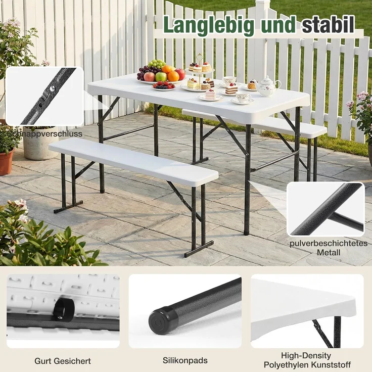 Sekey 113 x 61 cm Bierzeltgarnitur Klappbar Kunststoff, Weiß – Bild 5