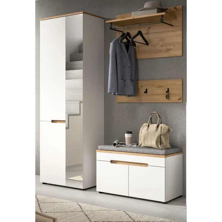 Garderobe Set 4-tlg. Cooper in weiß und Eiche 160 cm – Bild 1