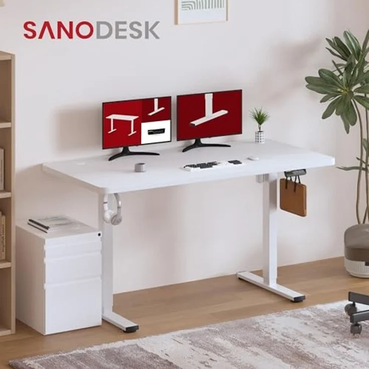 SANODESK Höhenverstellbarer Schreibtisch 120x60 cm Schreibtisch Höhenverstellbar Elektrisch Ergonomischer Steh-Sitz Tisch Computertisch für Heimbüro Homeoffice(weiß) – Bild 2
