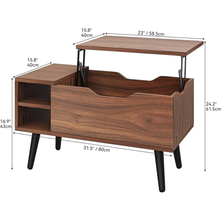 YITAHOME Couchtisch mit anhebbarer Platte und verstecktem Fach, verstellbare Ablagefläche, Federheber, Couchtisch mit Stauraum für Wohnzimmer, 80 x 40 x 61,5 cm, Rustikale Eiche – Bild 2