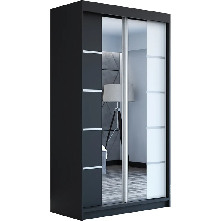Schwebetürenschrank ERA 2-türig Schrank 120 cm.(mit Spiegel) Farbe: Schwarz , weiß – Bild 1