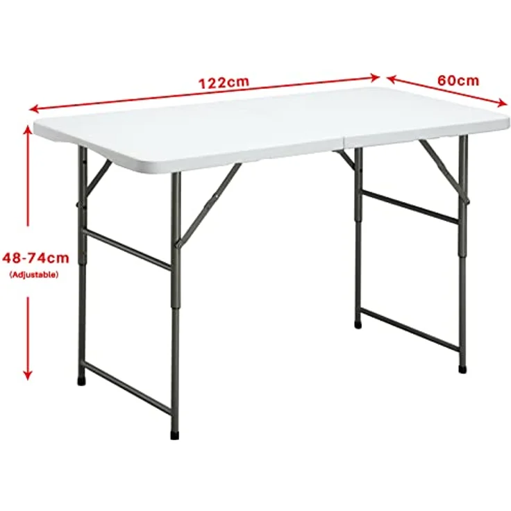 HollyHOME Klapptisch Campingtisch Klappbar 4FT/122x60 cm Tragbarer Gartentisch Balkontisch Höhenverstellbar Klapptisch Esstisch für Küche BBQ Catering Party, Weiß – Bild 4