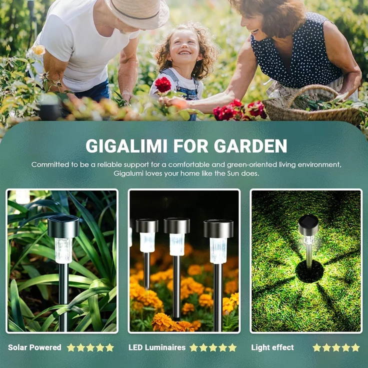 GIGALUMI Solarlampen für außen, Solarleuchten für Garten, 16 Stück, wasserdichte Solar Gartenleuchten für außen Garten, Balkon, Terrasse, Rasen, Wege (kaltweißen) – Bild 2