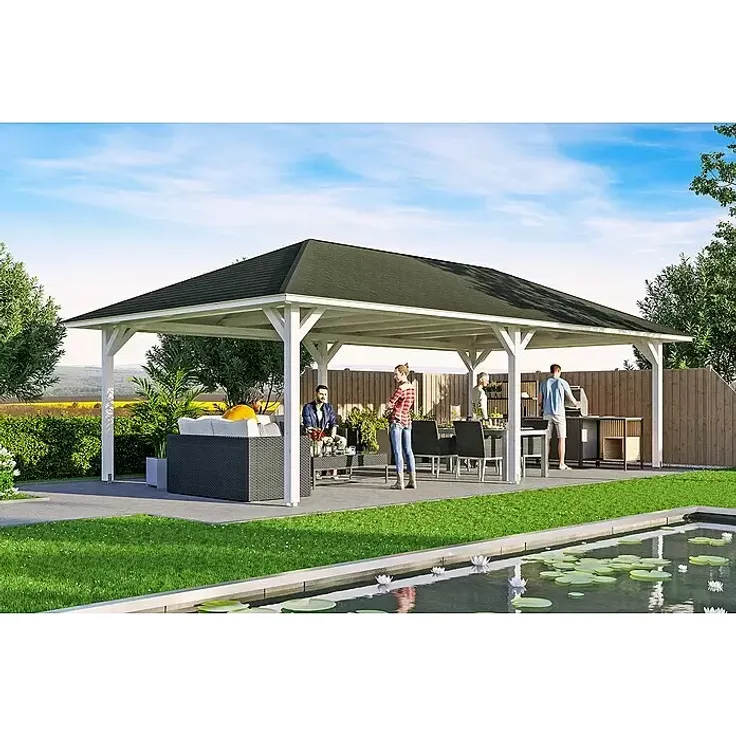 Skan Holz Pavillon Orleans 3, Leimholz Konstruktion mit wetterfester Lasur, 916 x 504 cm, Weiß
