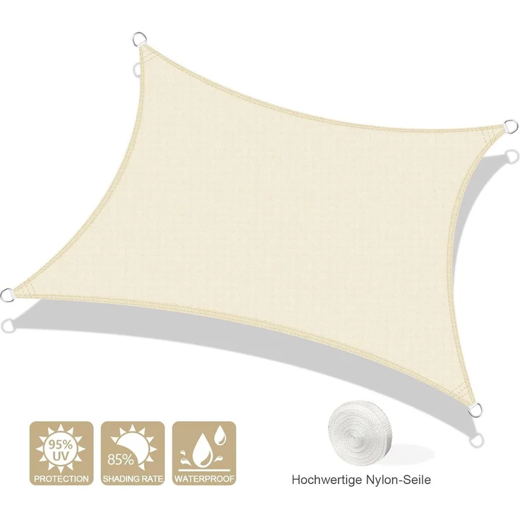 AXT SHADE Sonnensegel Wasserdicht Rechteckig 2x3 m Wetterschutz Sonnenschutz PES Polyester mit UV Schutz für Terrasse Balkon Garten-Helles Khaki – Bild 2