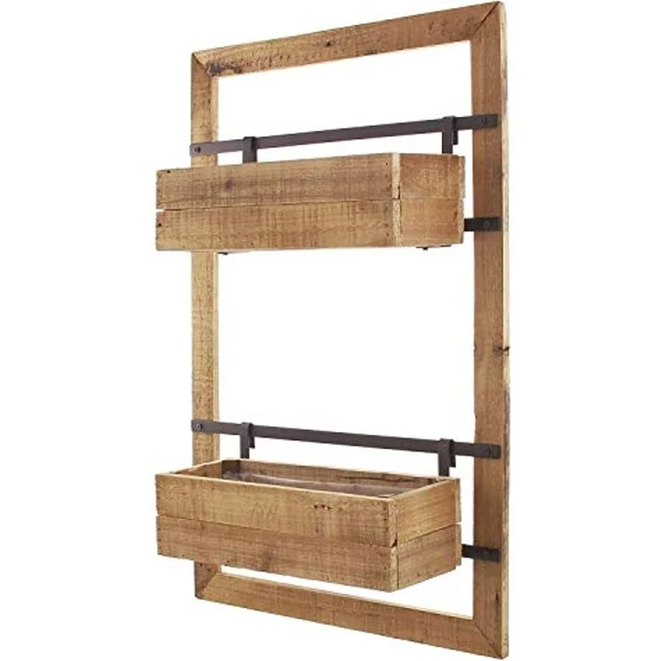 Dekoleidenschaft Blumenkasten "Industrial" aus Holz mit 2 Pflanzkästen, Pflanzenkasten, Balkonkasten, Wandregal mit Blumenkübel, Pflanzenhalter, Wandpflanzer, Blumenregal – Bild 4