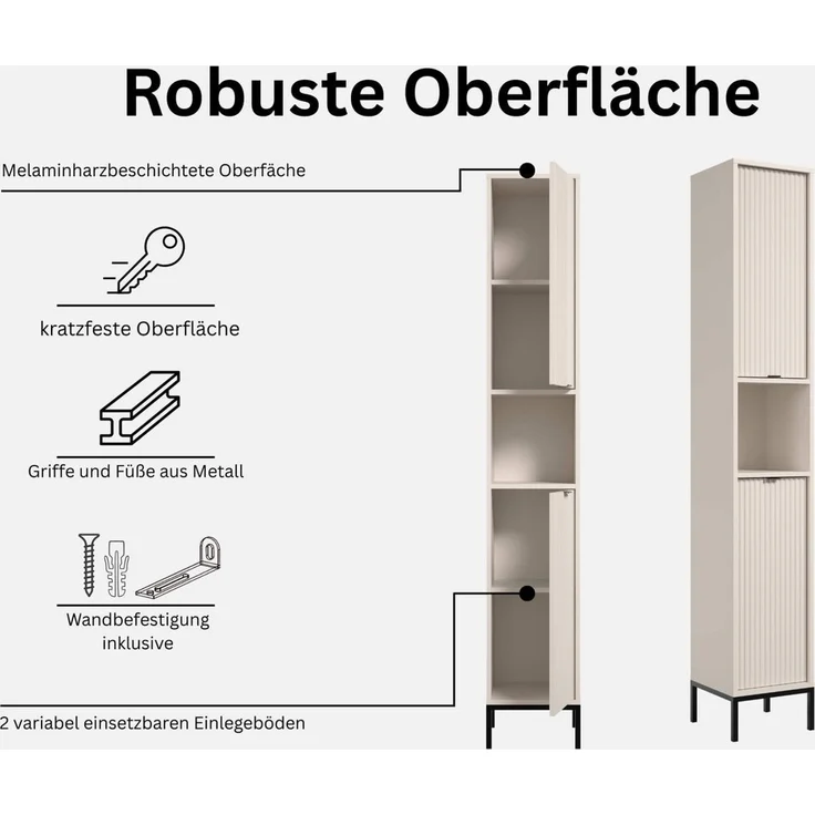 moebel-dich-auf Hochschrank CASTELLO (kaschmir, 2 Türen, 1 offenes Fach) 195x32 cm HxB – Bild 4