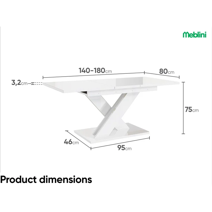 MEBLINI Esstisch Ausziehbar - 140-180x80x75cm - BRONX - Schwarz Hochglanz - Esszimmertisch Modern - Küchentisch - Säulentisch - Ausziehtisch - Dining Table – Bild 6