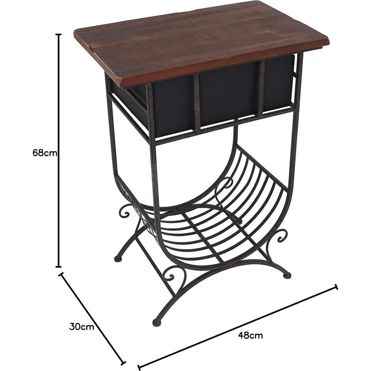Dekoleidenschaft Konsolentisch Beistelltisch "Country-Style" aus Holz & Metall braun, im Antik Design, Telefontisch in rustikalem Shabby-Look mit Schublade & Zeitungsablage – Bild 2