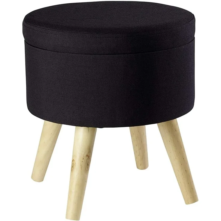 Echtwerk Sitzhocker Max, Sitztruhe, Sitzwürfel, rund, mit Stauraum, Deckel abnehmbar, gepolsterte Sitzfläche, Holzfüße, schwarz, 32 x 32 x 39 cm