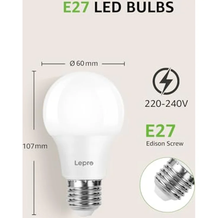Lepro 8.5W E27 LED Warmweiss, 806 Lumen Glühbirne E27 ersetzt 60W, 2700K Warmweiß A60 glühbirnen, 180°Abstrahlwinkel Led Birne, Nicht Dimmbar, 12 Stück – Bild 7