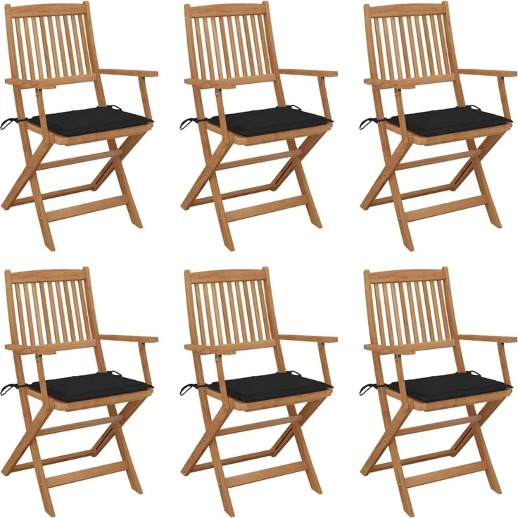 vidaXL Klappbare Gartenstühle 6 Stk. mit Kissen Massivholz Akazie 3074947