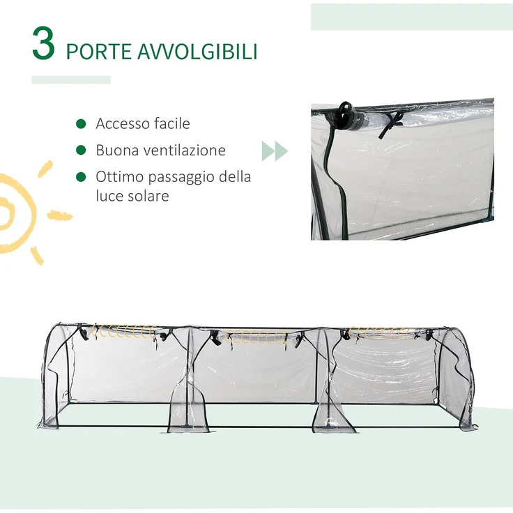 Outsunny Gewächshaus, Stahl, Kunststoff, Transparent, 350L x 100B x 80H cm – Bild 4