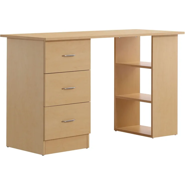 Schreibtisch mit Stauraum, Computertisch 120 x 50 cm, Computertisch mit Regalen und Schubladen, für kleine Räume, Schlafzimmer, helle Holzoptik