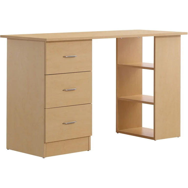 Schreibtisch mit Stauraum, Computertisch 120 x 50 cm, Computertisch mit Regalen und Schubladen, für kleine Räume, Schlafzimmer, helle Holzoptik – Bild 1