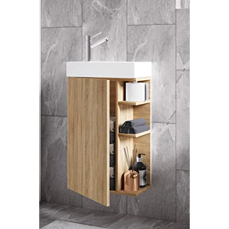 VCM Badmöbelset Lumia, 2-tlg Gäste WC Set mit Waschplatz und hochwertigen Keramikwaschbecken, schmal, ca. H. 70 x B. 40 x T. 22 cm – Bild 2