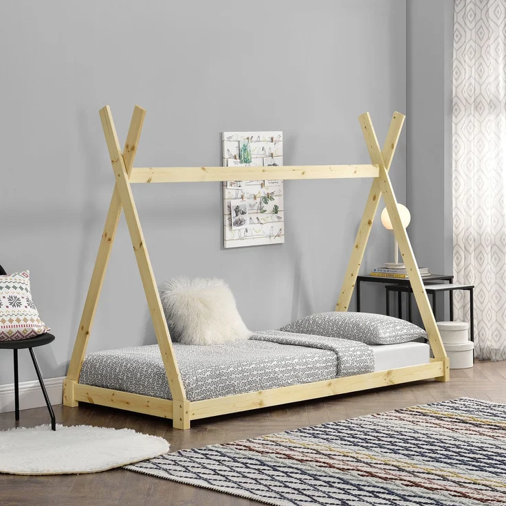 en.casa Tipi-Bett, Natur, 90x200 cm, inkl. Lattenrost – Bild 1