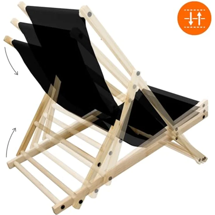 ECD Germany Klappbarer Liegestuhl aus Holz, Schwarz, für bis zu 120 kg, mit drei Liegehöhen – Bild 6