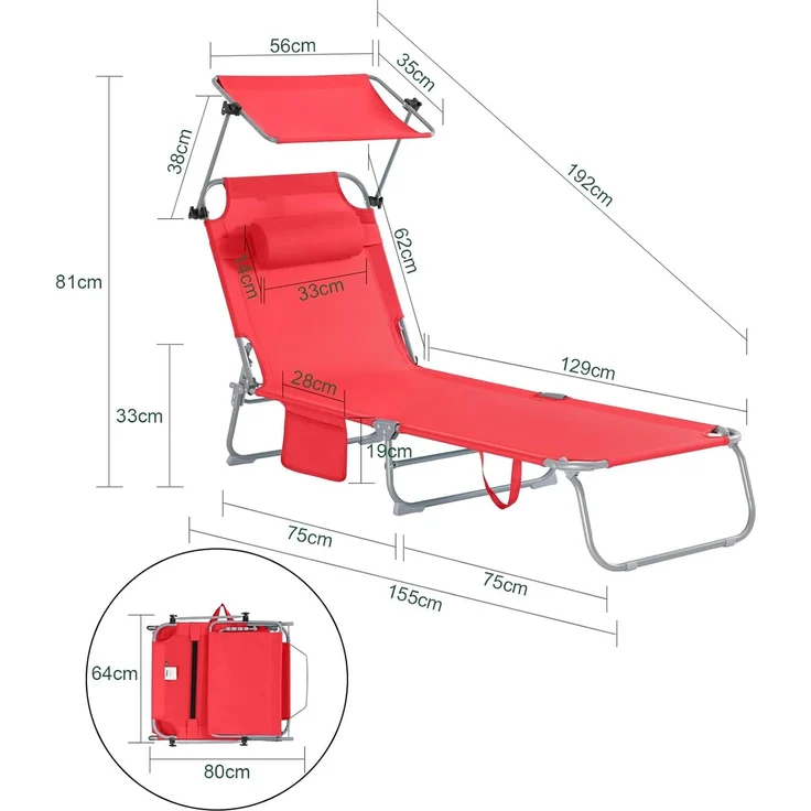 SoBuy Gartenliege OGS48x2, 2-er Set Sonnenliege mit Kopfkissen Relaxstuhl Strandliege Liegestuhl – Bild 3