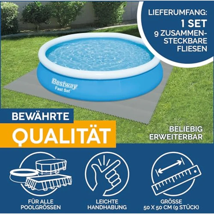 Bestway | Flowclear Pool-Bodenschutzfliesen XL-Pack | 18 Stück á 50 x 50 cm | Grau | ideal um Schutz des Poolbodens und des Rasens – Bild 5