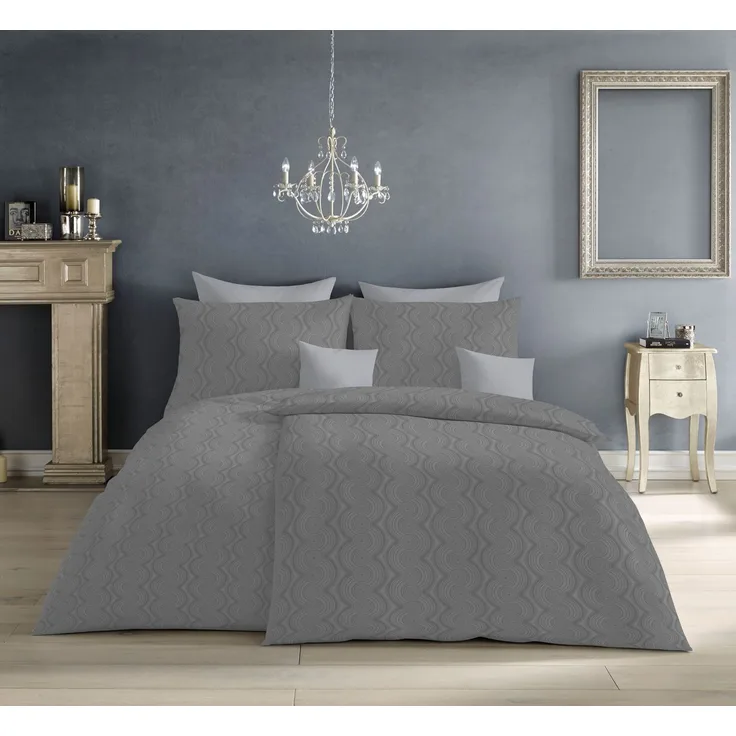 Fleuresse Havanna Damast Bettwäsche uni 135x200 Wellen steingrau 454604-9039