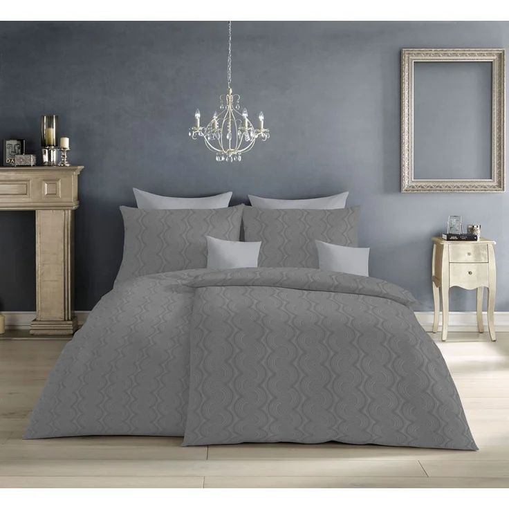 Fleuresse Havanna Damast Bettwäsche uni 135x200 Wellen steingrau 454604-9039 – Bild 1