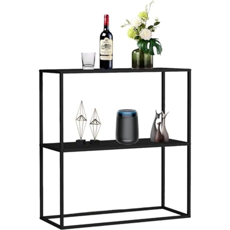 DanDiBo Konsolentisch Metall Schwarz Schmal mit 2 Ebenen Modern 80x80x25 cm Regal Stehend Standregal 96473 Metallregal mit Ablage – Bild 6