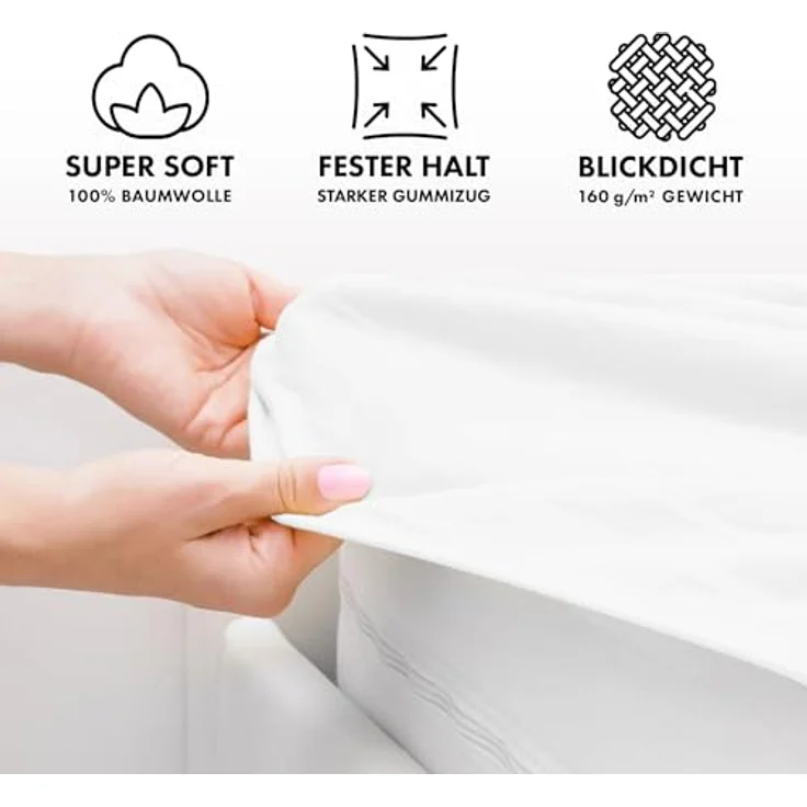 Jacobson Jersey Spannbettlaken Baumwolle Bettlaken (Split-Topper 180x200-200x200 cm, Weiss) – Bild 3