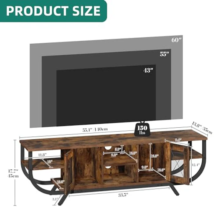 YITAHOME Industrielles TV-Schrank,140cm TV Lowboard für Fernseher bis zu 55 Zoll mit LED-Beleuchtung,Wohnzimmer Fernsehschrank TV Board mit Offenen Stauraum,Vintagebraun – Bild 2