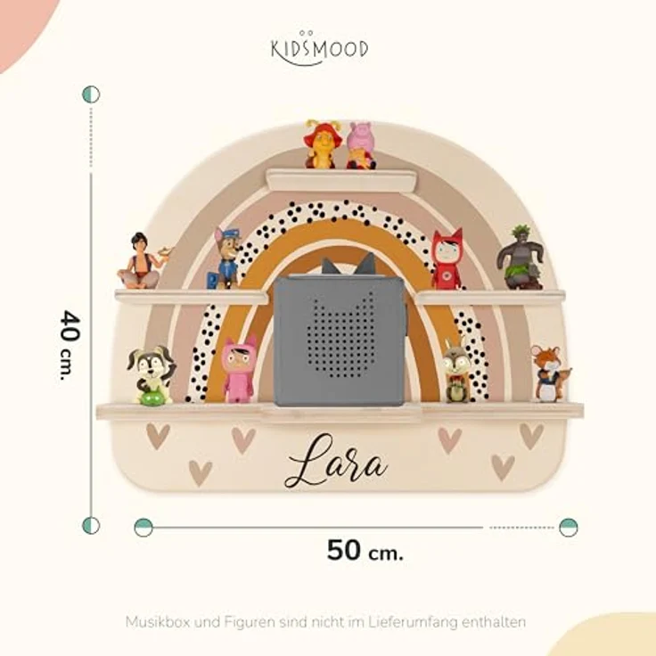 KIDSMOOD - Personalisiertes Tonie Regal für Kinderzimmer | Regenbogen Wand-Regal mit genügend Platz für Tonie-Hör-Figuren, Aussparung für Tonie-Musikbox & Kabelmanagement, Tonie Regal Mädchen & Jungen – Bild 4