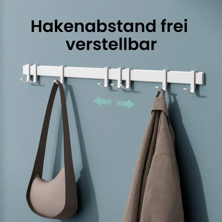 Mai & Mai Wandgarderobe Kleiderhaken Garderobenleiste aus Aluminium mit 4/6/8 Haken Stalo-12, Flexibel entlang der Schiene verschieben, individuell positionieren. – Bild 2