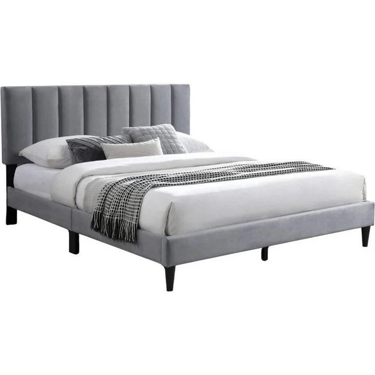 Home Collective Polsterbett 140x200 160x200 & 180x200 cm mit Lattenrost und weichem Bezug (Bettgestell Doppelbett mit gepolstertem Kopfteil, robustes Gestell, hoher Liegekomfort), vertikaler Steppung, 180x200 cm, Grau – Bild 2