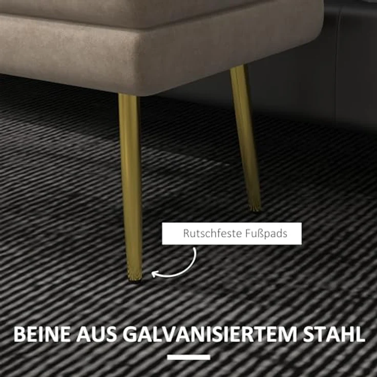 HOMCOM Sitzbank, Polsterbank mit Stauraum, Samtoptik, Bettbank mit Stahlbeine, Schuhbank, Aufbewahrungsbank für Wohnzimmer, Schlafzimmer, Beige, 79,5 x 37,5 x 43 cm – Bild 7