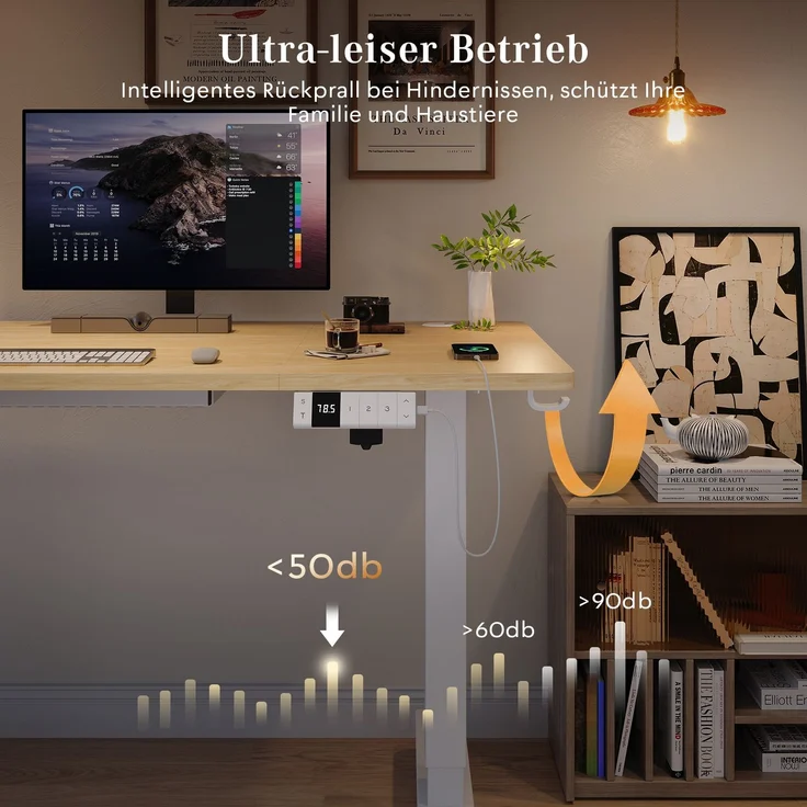 Devoko Elektrisch Höhenverstellbarer Schreibtisch Holzwerkstoff und Metall Beige 160 x 80 x 72-118 cm – Bild 6