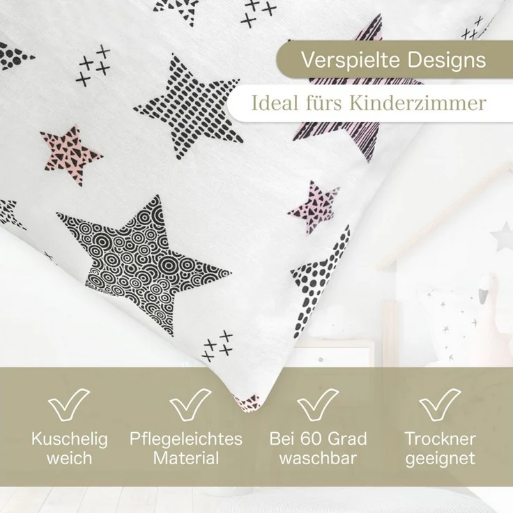 KiGATEX Kinderbettwäsche KiGATEX Set 2-teilig, 100x135 + 40x60 cm, für Mädchen + Jungen, 100% Baumwolle, weich & atmungsaktiv, waschbar bei 60°C – Bild 3