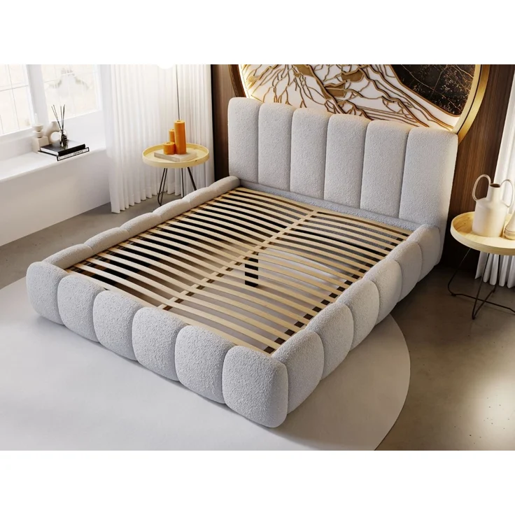 GRAINGOLD Cloud Bett 120x200, Polsterbett ohne Bettkasten, Bouclé-Stoff, mit Lattenrost, Hellgrau – Bild 5