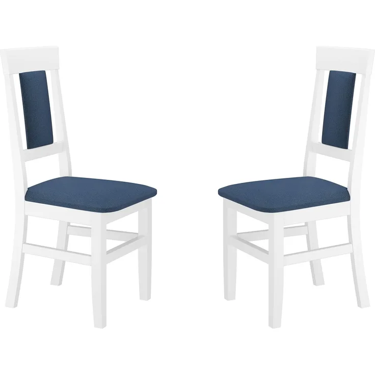 2er-Set Gepolsterter Massivholz-Stuhl in weiß/navyblau